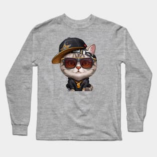 Silver Tabby Cat Hip-Hop Super Star Long Sleeve T-Shirt